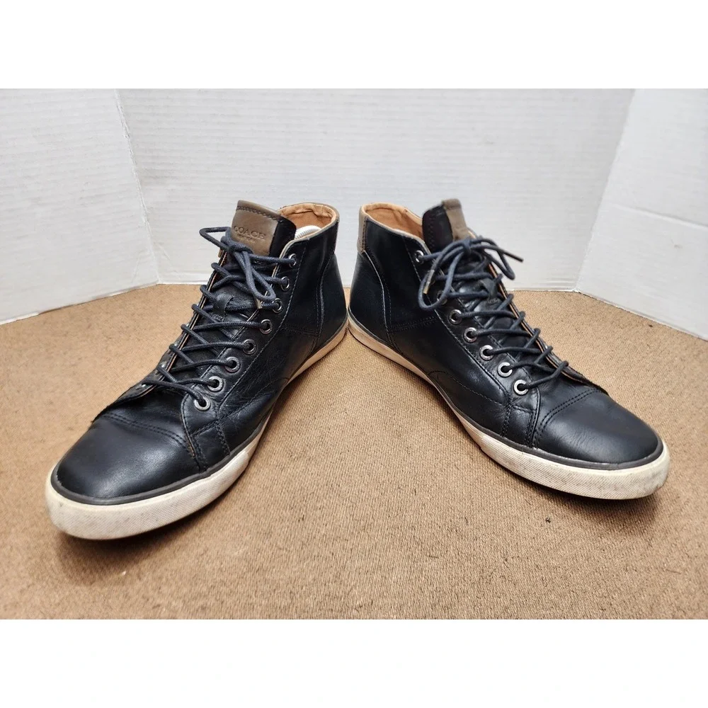 Coach High Top Leather Sneakers Men 11.5 Black Brown  Lace up Designer